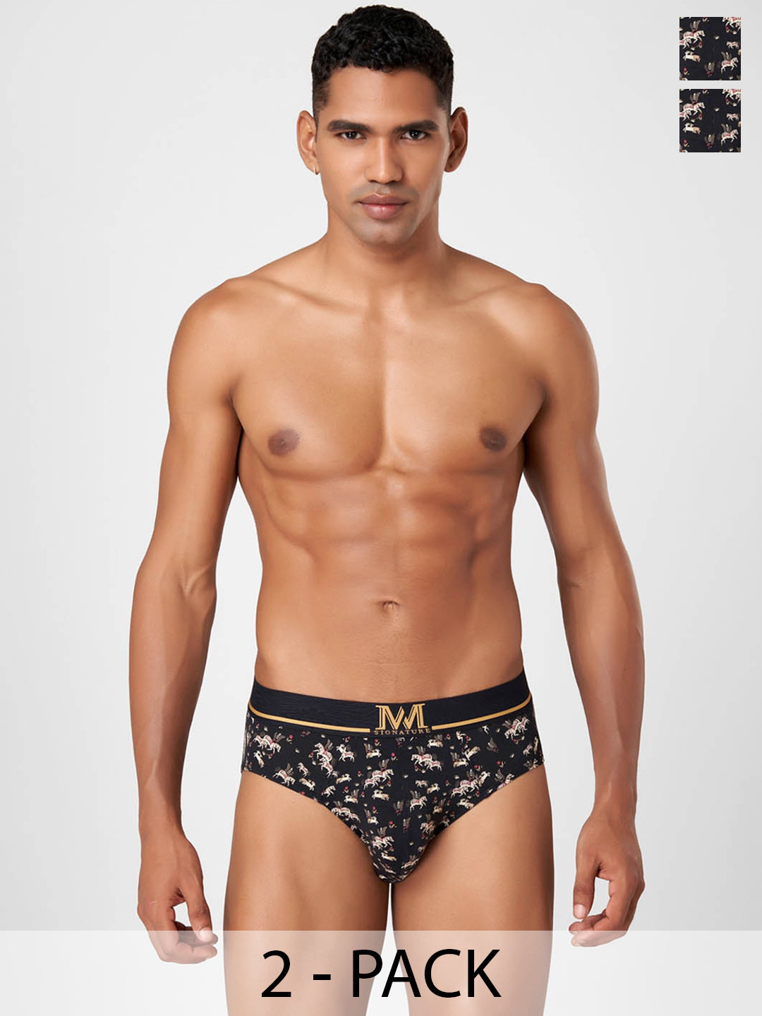 

Macroman M-Series Pack of 2 Conversational Printed Mid Rise Basic Brief 8903978416816, Black