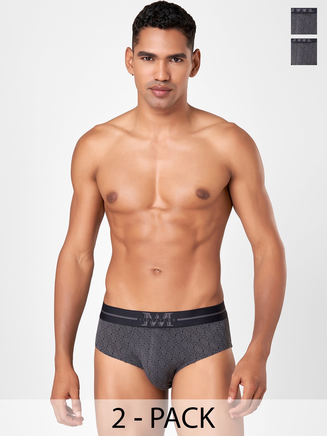 

Macroman M-Series Pack of 2 Geometric Printed Mid Rise Basic Brief 8903978416410, Grey