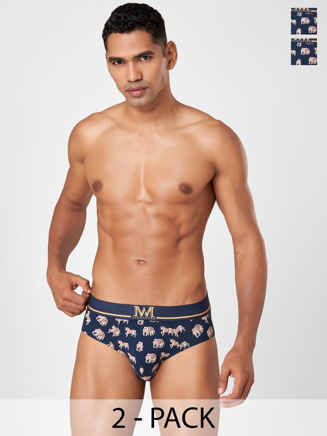 

Macroman M-Series Pack of 2 Conversational Printed Mid Rise Basic Brief 8903978416878, Navy blue