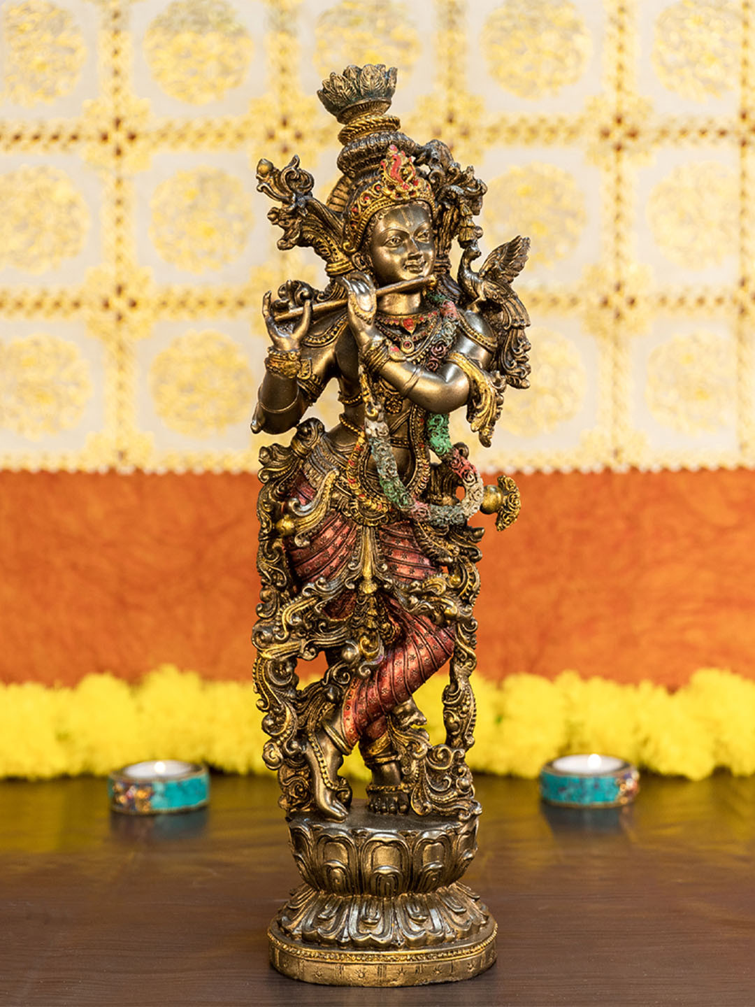

Ekhasa Gold-Toned Lord Krishna with Flute Showpiece