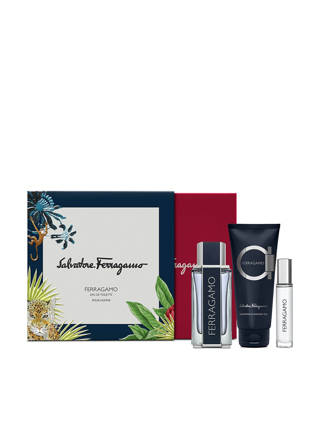 

Salvatore Ferragamo Pour Homme Set Of 3 Eau De Toilette -Shampoo & Shower Gel-Purse Spray, Transparent