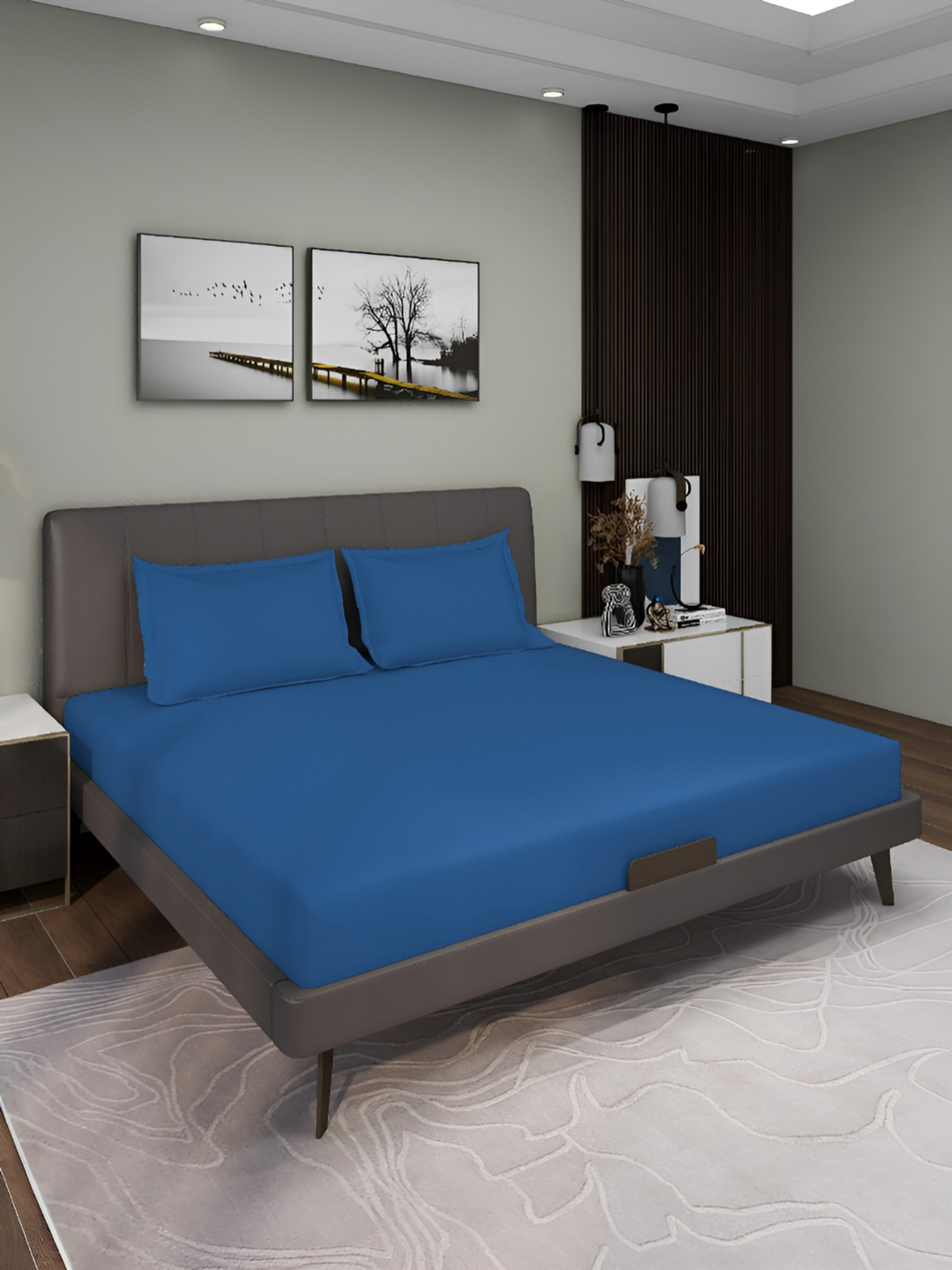 

Aura Blue Solid 150 TC Queen Microfiber Fitted Bedsheet With 2 Pillow Covers