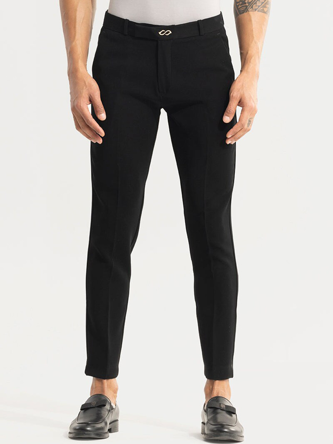 

Snitch Men Mid-Rise Smart Slim Fit Chinos Trousers, Black