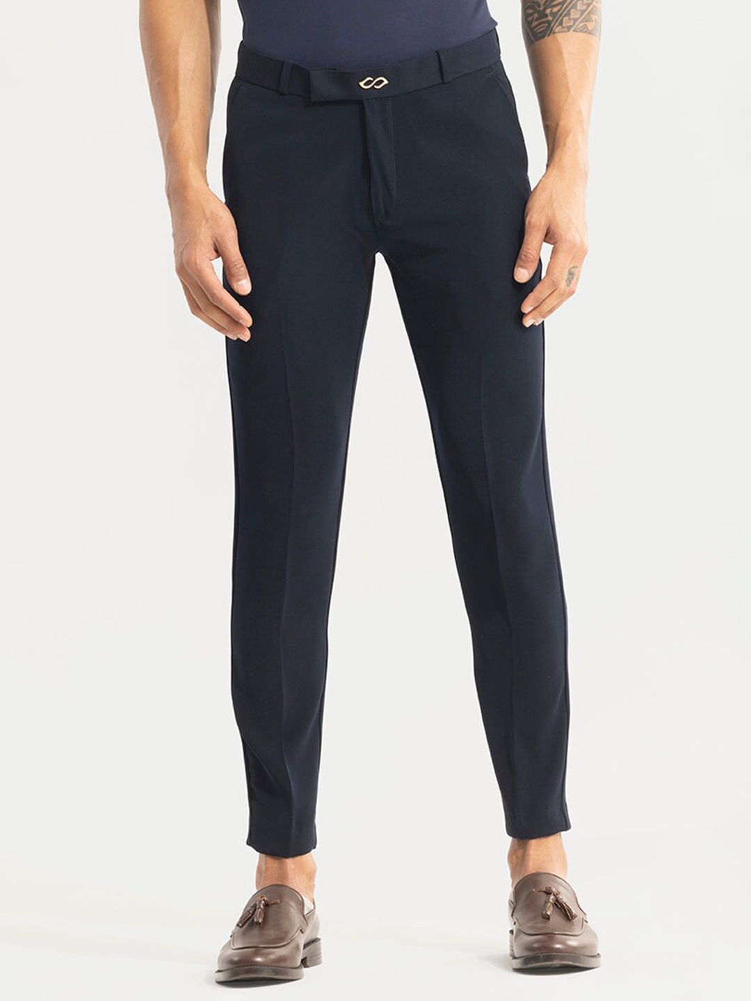 

Snitch Men Mid-Rise Smart Slim Fit Chinos Trousers, Navy blue