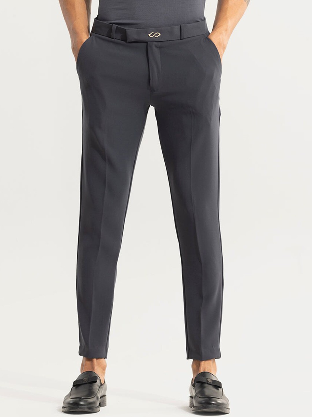 

Snitch Men Mid-Rise Smart Slim Fit Chinos Trousers, Grey