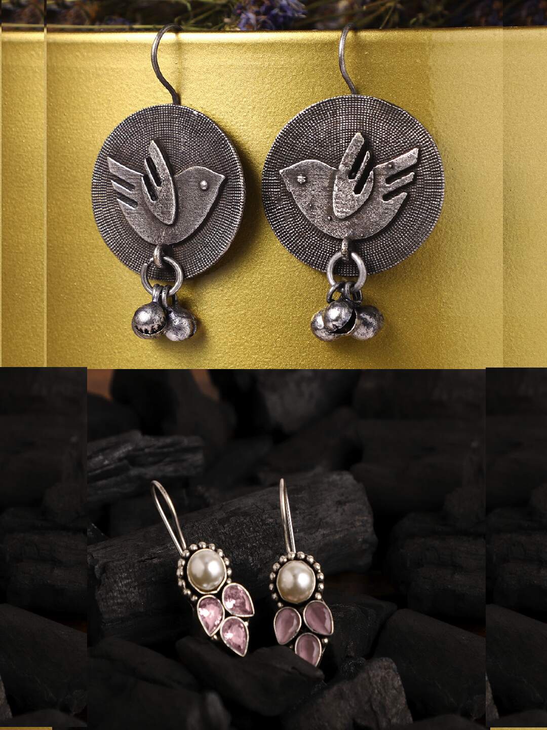 

VENI Set Of 2 92.5 Silver-Plated Contemporary Drop Earrings