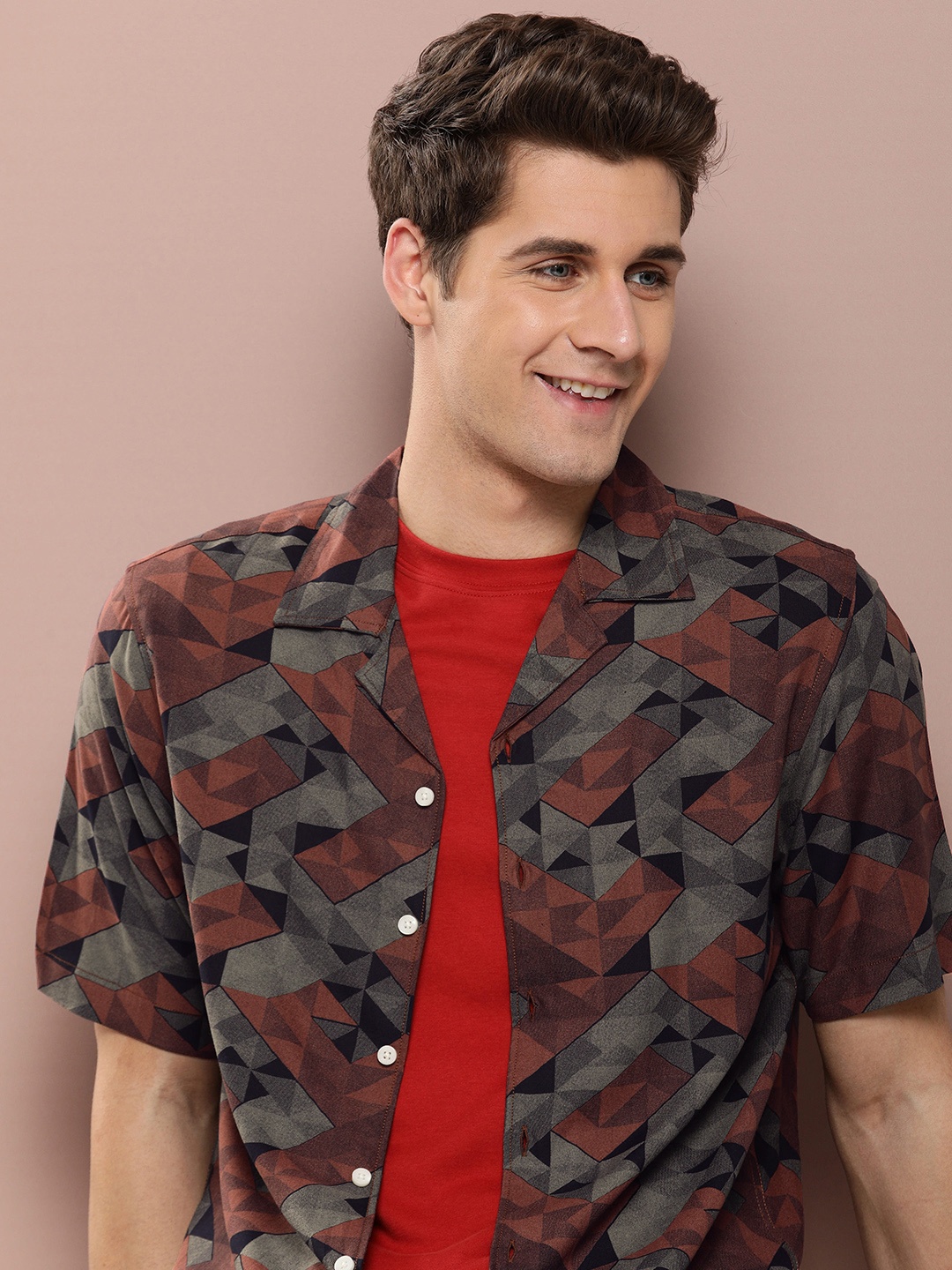 

Harvard Men Abstract Printed Casual Shirt, Rust