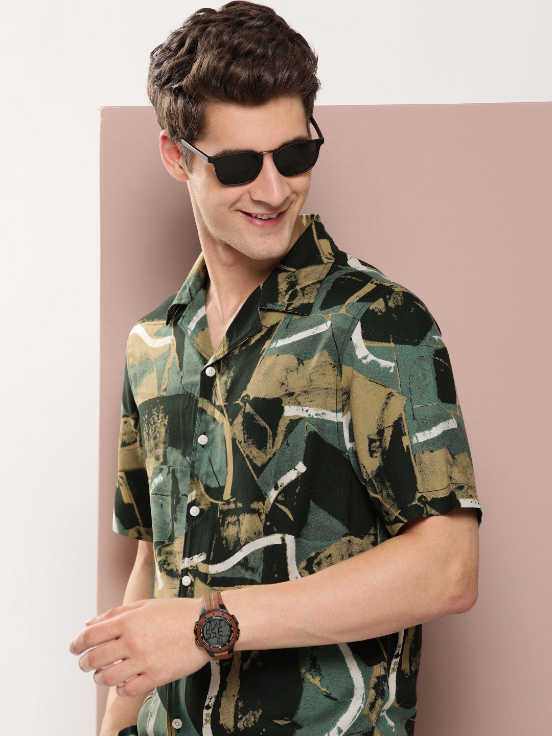

Harvard Men Abstract Printed Casual Shirt, Green