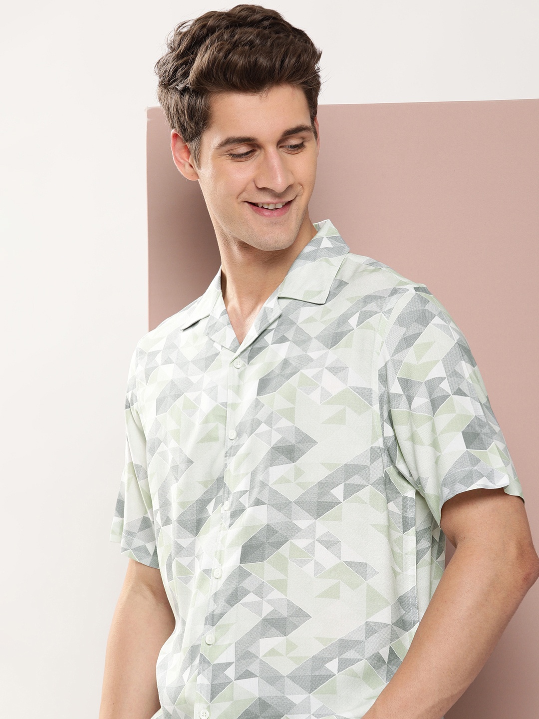 

Harvard Men Abstract Printed Casual Shirt, Green