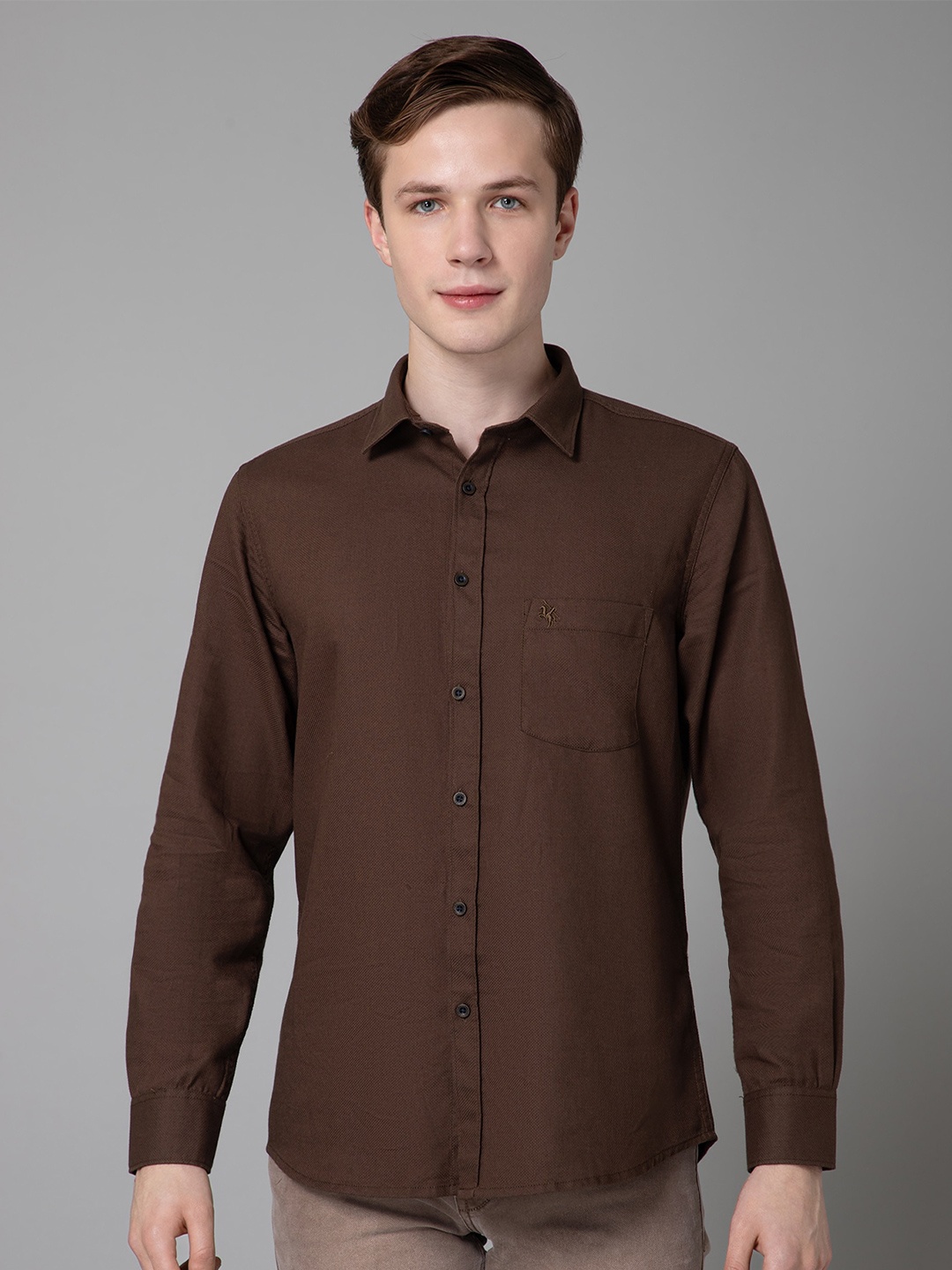 

Cantabil Spread Collar Cotton Comfort Opaque Casual Shirt, Brown