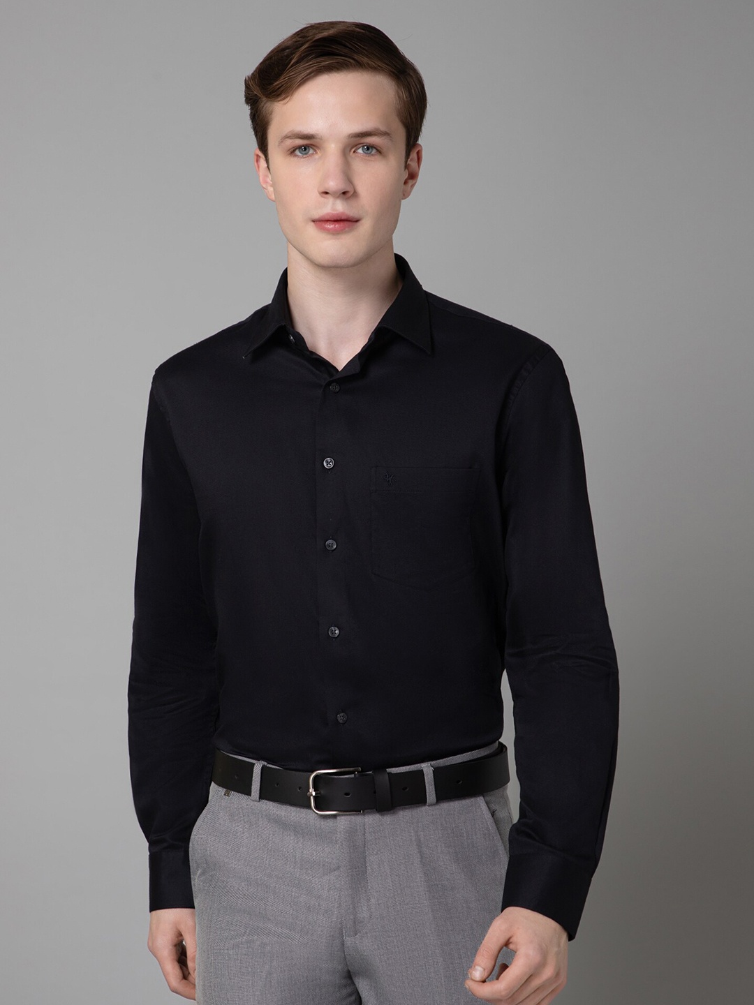 Cantabil Spread Collar Cotton Comfort Opaque Formal Shirt, Black
