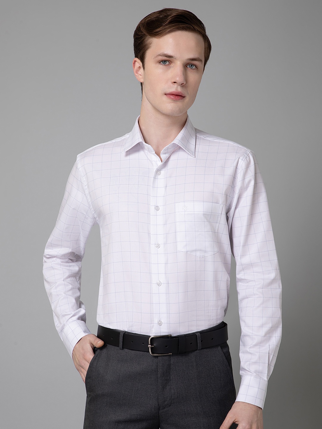 

Cantabil Men Comfort Checked Cotton Formal Shirt, White