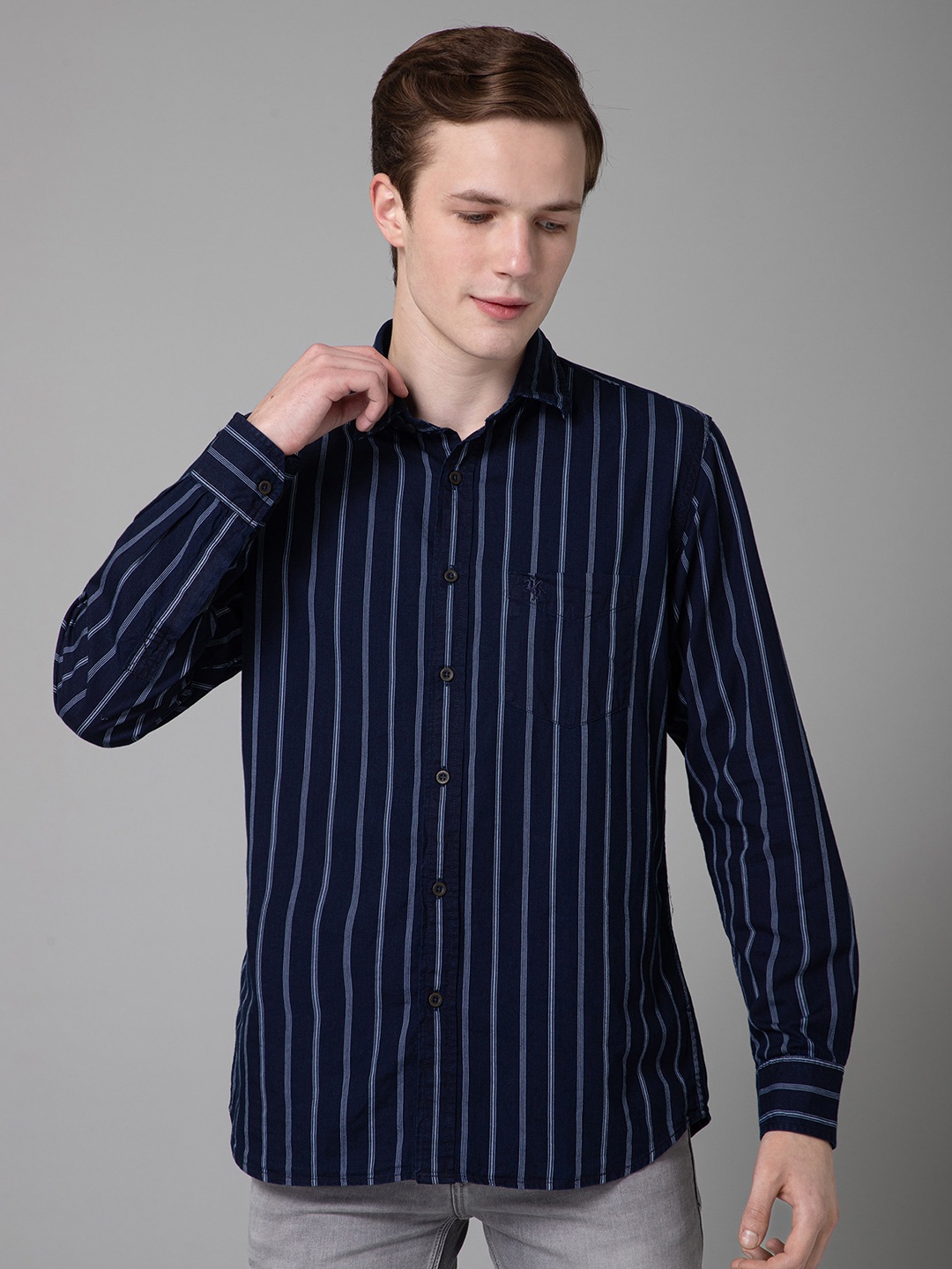 

Cantabil Comfort Striped Cotton Casual Shirt, Navy blue