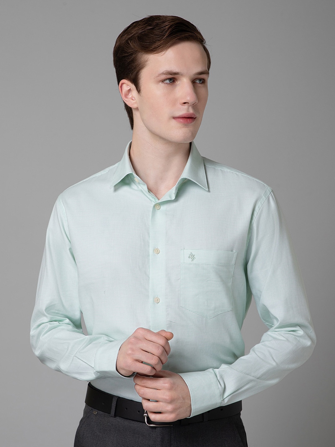

Cantabil Comfort Spread Collar Long Sleeves Cotton Formal Shirt, Green