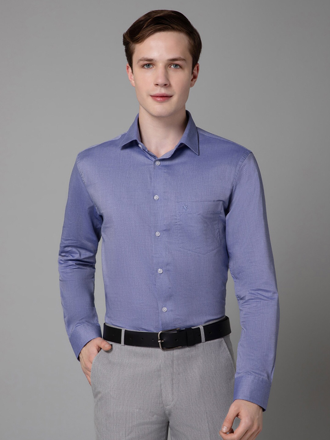Cantabil Comfort Spread Collar Long Sleeves Formal Shirt, Blue