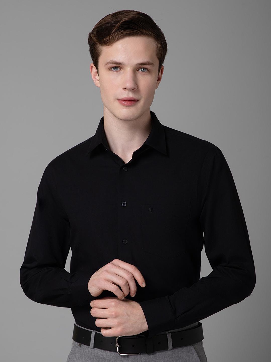 Cantabil Comfort Spread Collar Long Sleeves Formal Shirt, Black