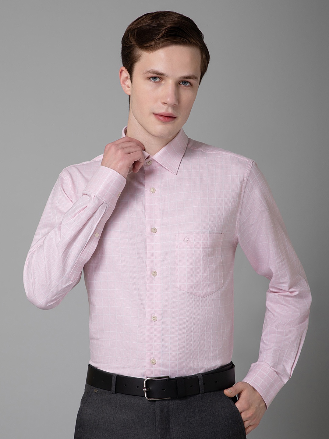 

Cantabil Comfort Checked Spread Collar Long Sleeves Formal Shirt, Pink