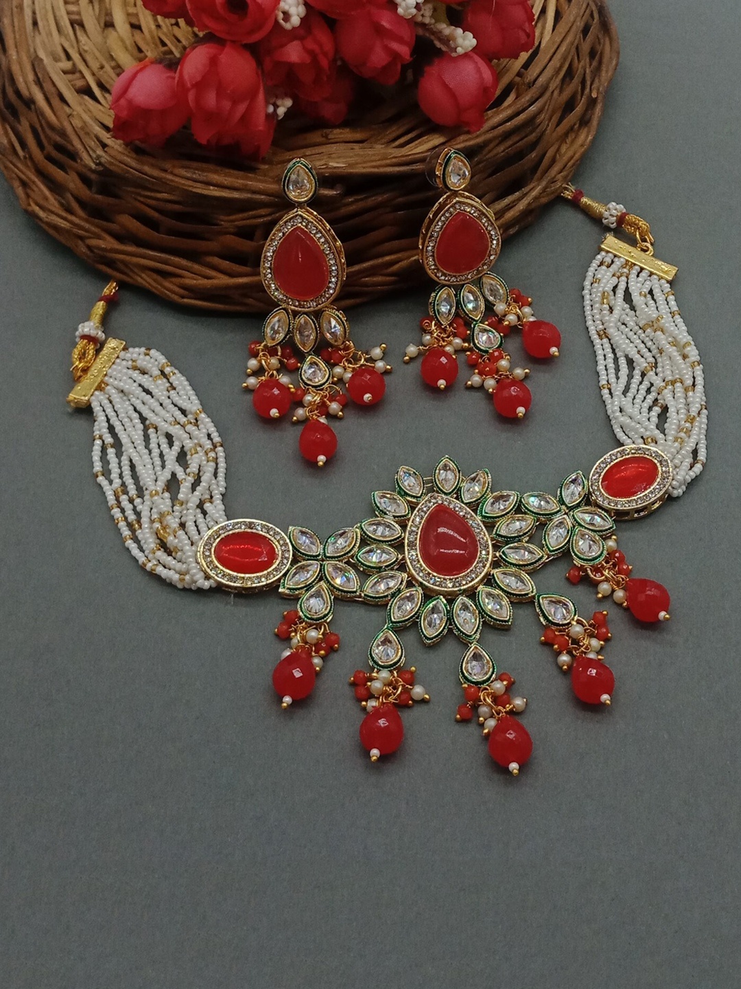 

AASHISH IMITATION Gold Plated American Diamond Studded Jewellery Set