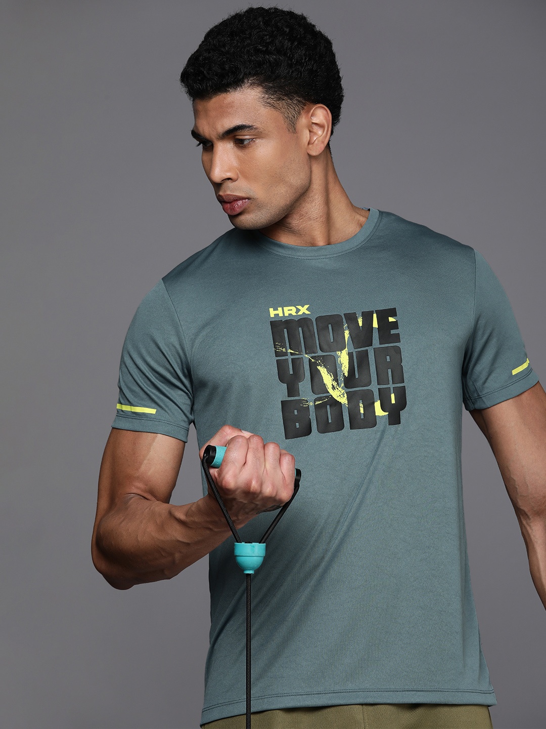 

HRX by Hrithik Roshan Flex-Collection Rapid Dry Antimicrobial Finish Printed T-shirt, Grey