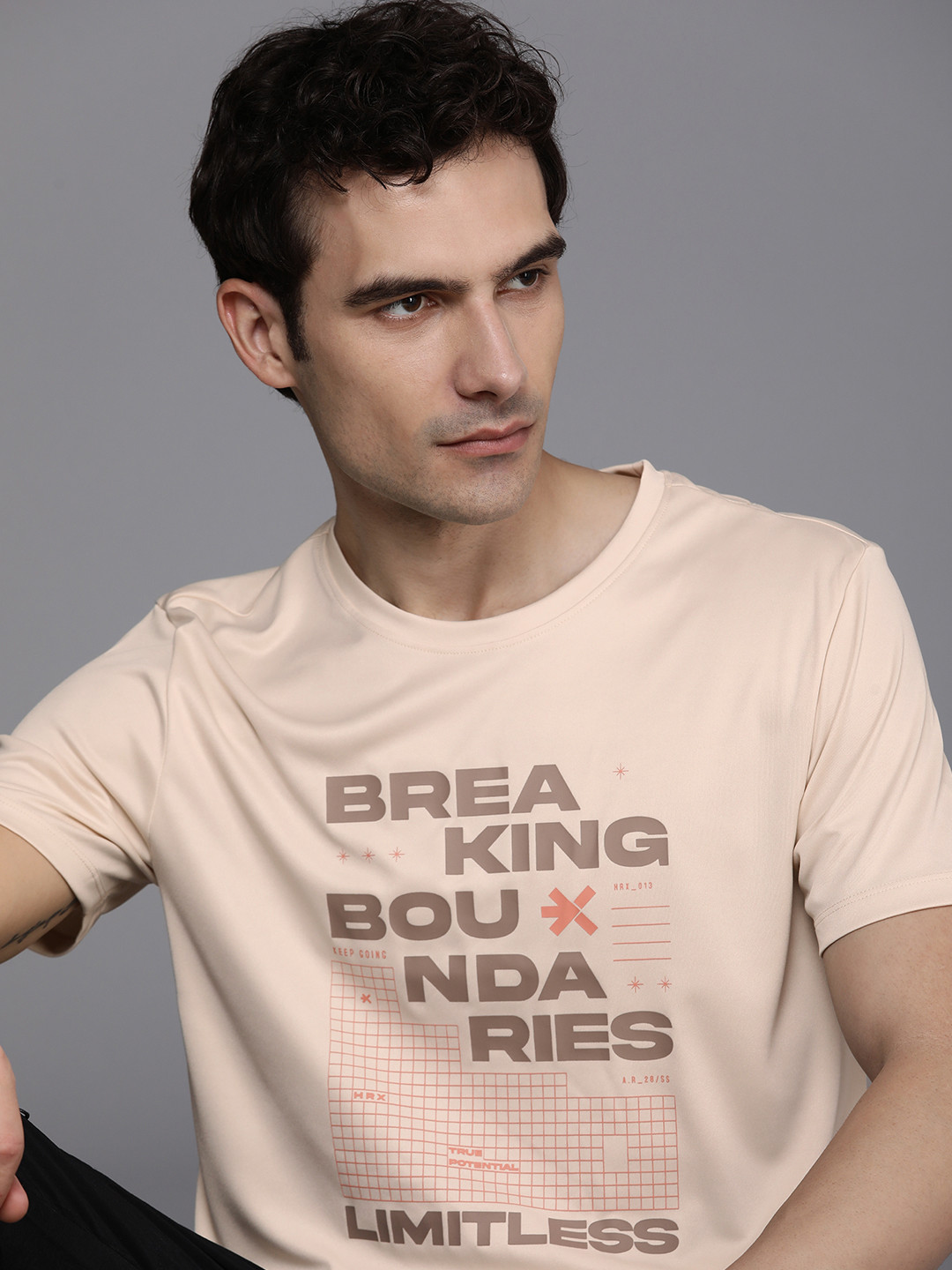 

HRX by Hrithik Roshan Men Typography Printed Rapid-Dry T-shirt, Cream