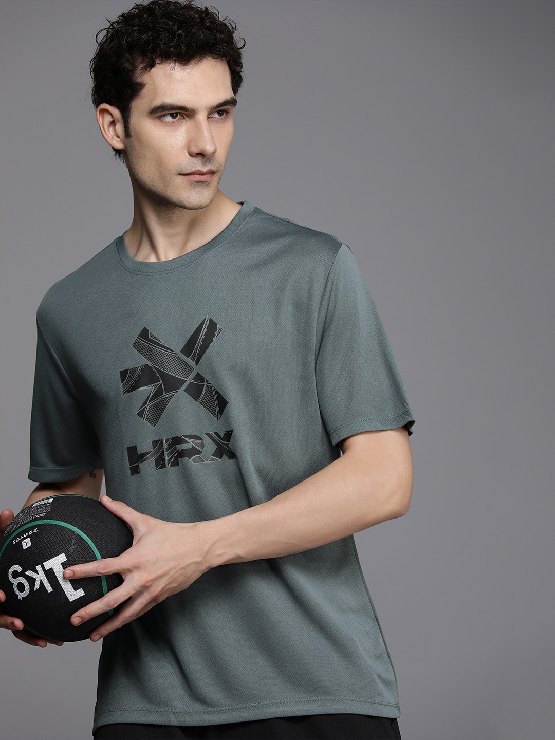 

HRX by Hrithik Roshan Men Brand Logo Printed Rapid-Dry Training T-shirt, Charcoal