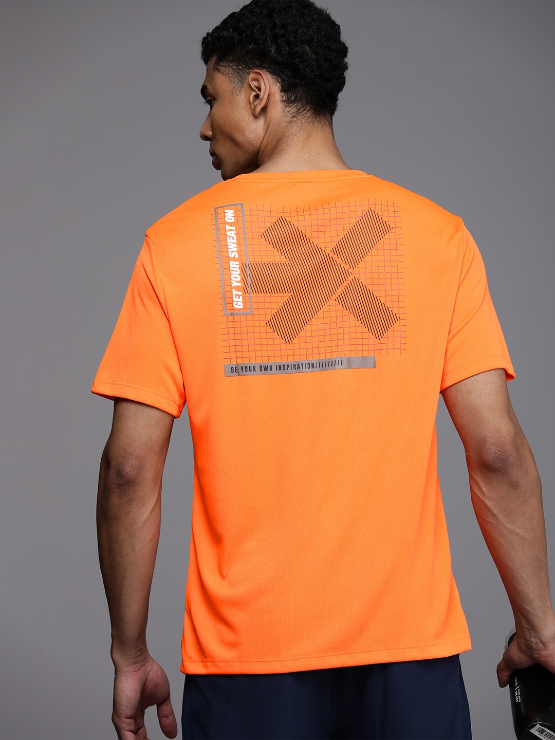 

HRX by Hrithik Roshan Brand Logo Printed Rapid- Dry Training T-shirt, Orange