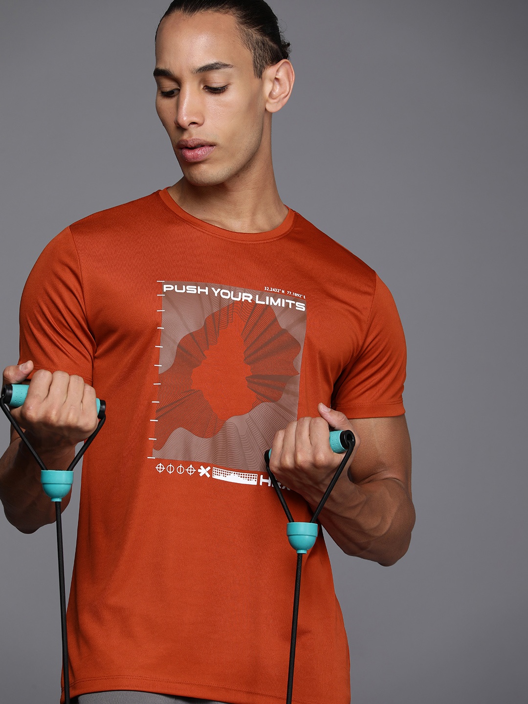 

HRX by Hrithik Roshan Printed Rapid Dry Training T-shirt, Rust