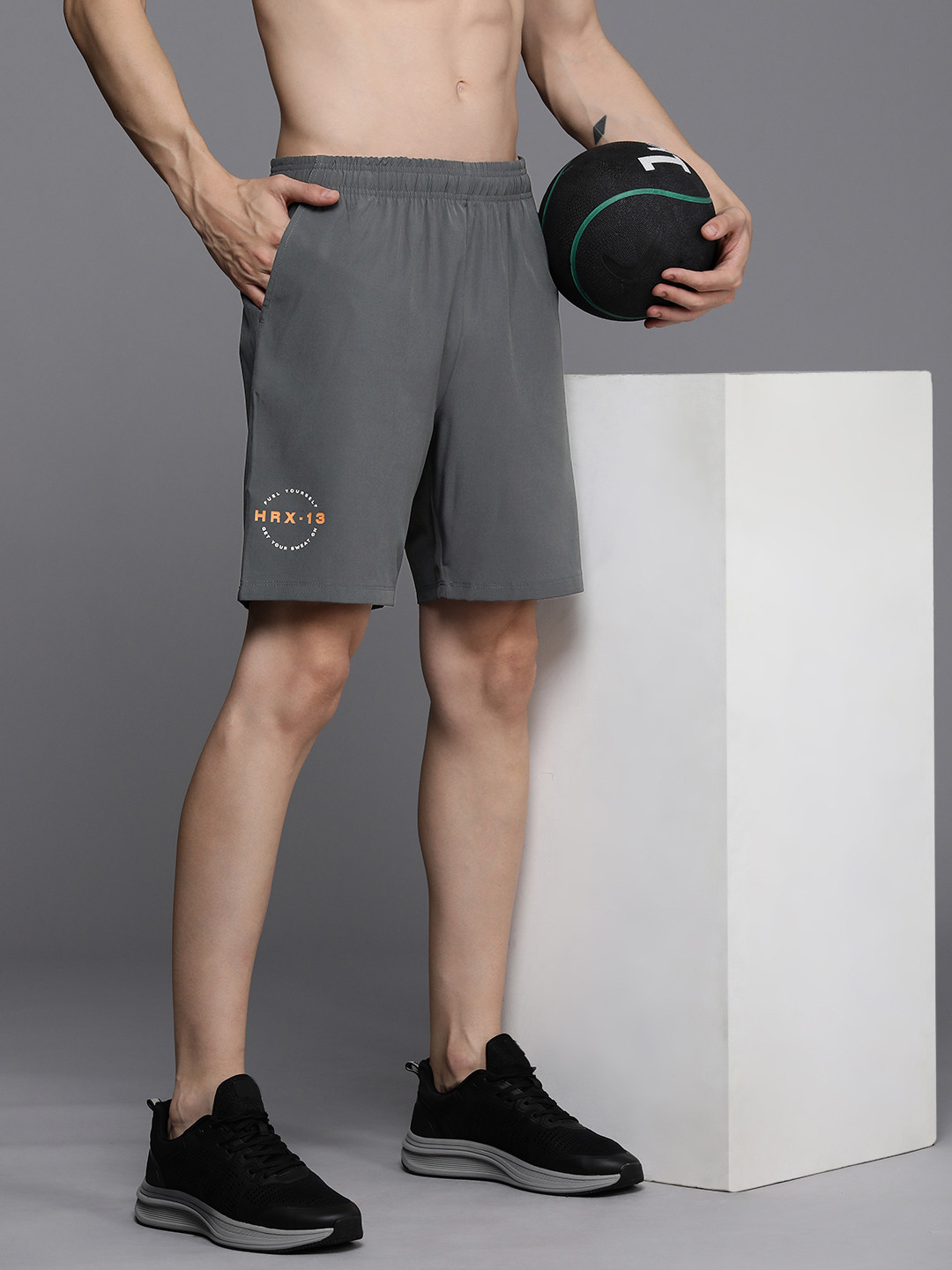 

HRX by Hrithik Roshan Men Rapid Dry Antimicrobial Finish Mid-Rise Training Shorts, Grey