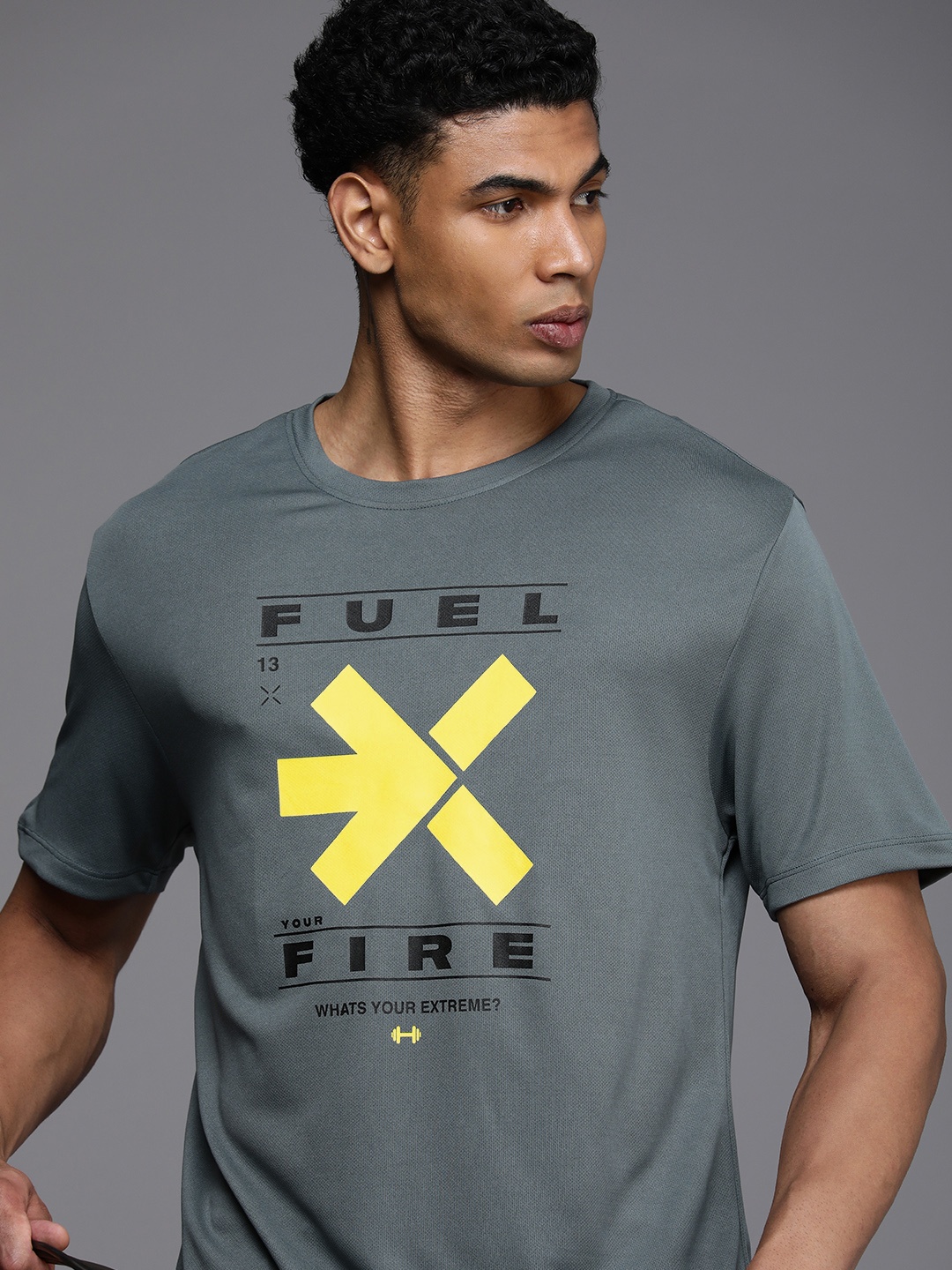 

HRX by Hrithik Roshan Brand Logo Printed Rapid- Dry Training T-shirt, Grey