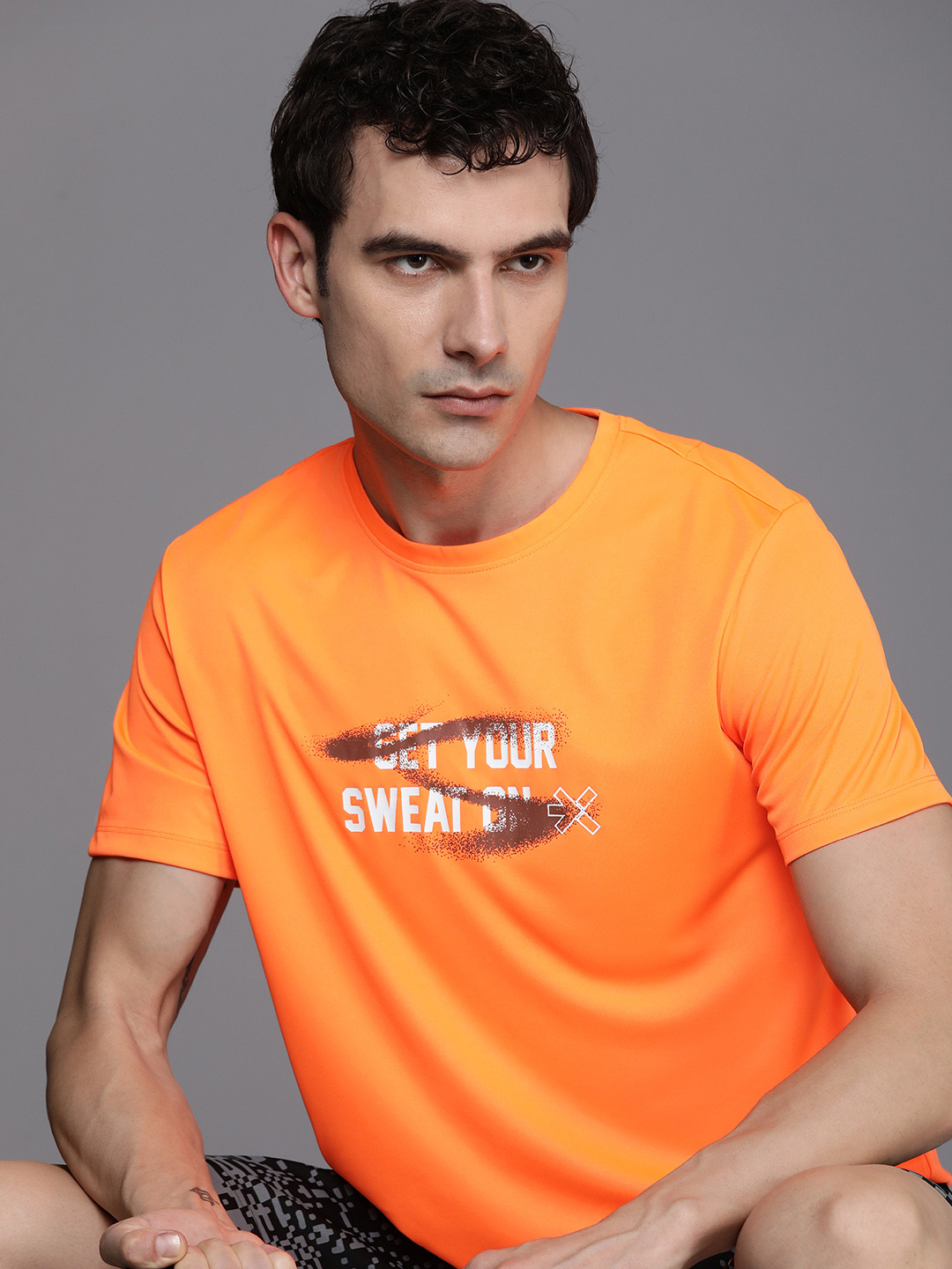 

HRX by Hrithik Roshan Typography Printed Rapid-Dry Antimicrobial Training T-shirt, Orange