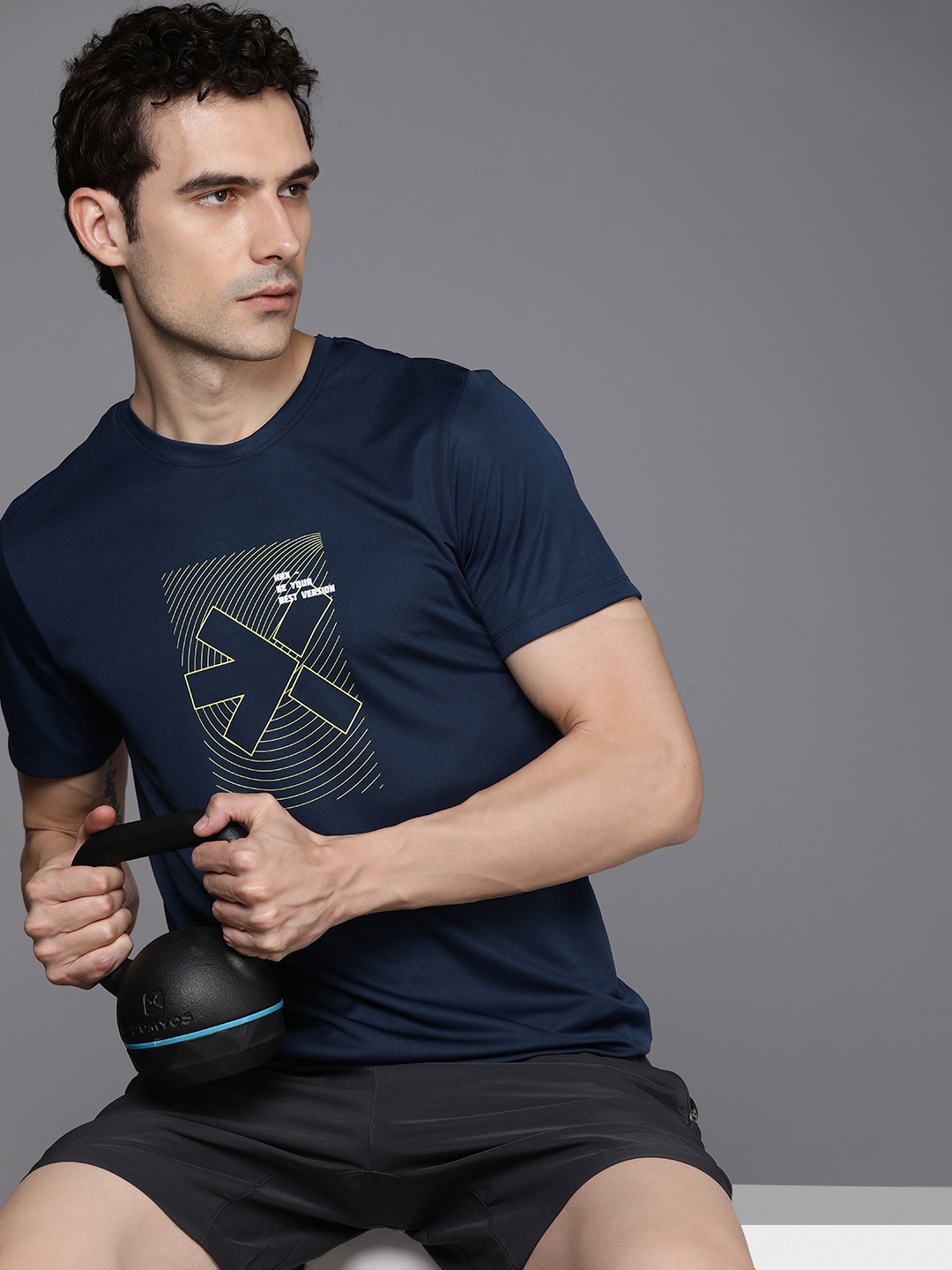 

HRX by Hrithik Roshan Brand Logo Printed Rapid Dry Antimicrobial Finish Training T-shirt, Nude