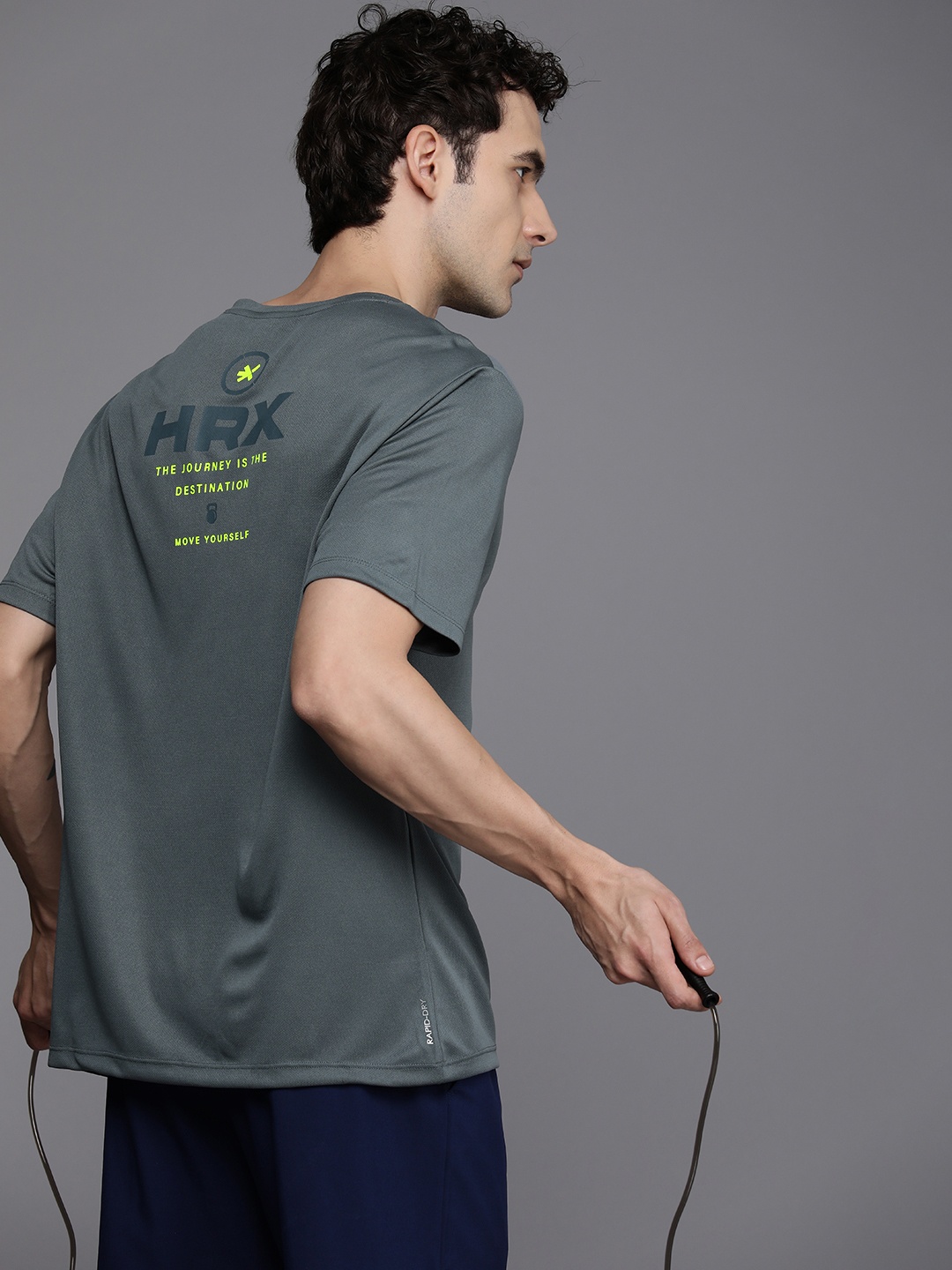 

HRX by Hrithik Roshan Brand Logo Printed Rapid- Dry Training T-shirt, Grey