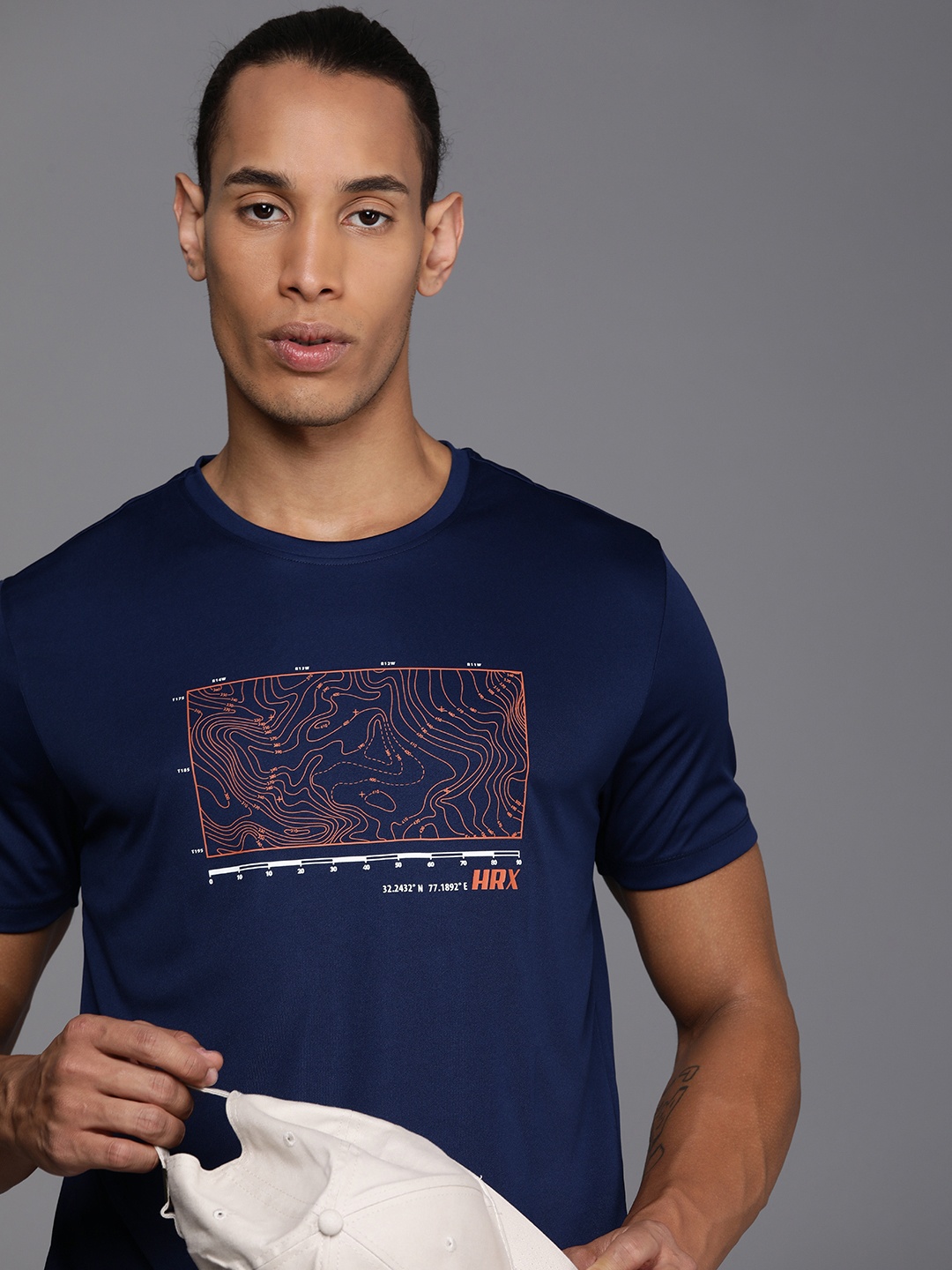 HRX by Hrithik Roshan Rapid Dry Antimicrobial Finish Printed T-shirt, Navy blue