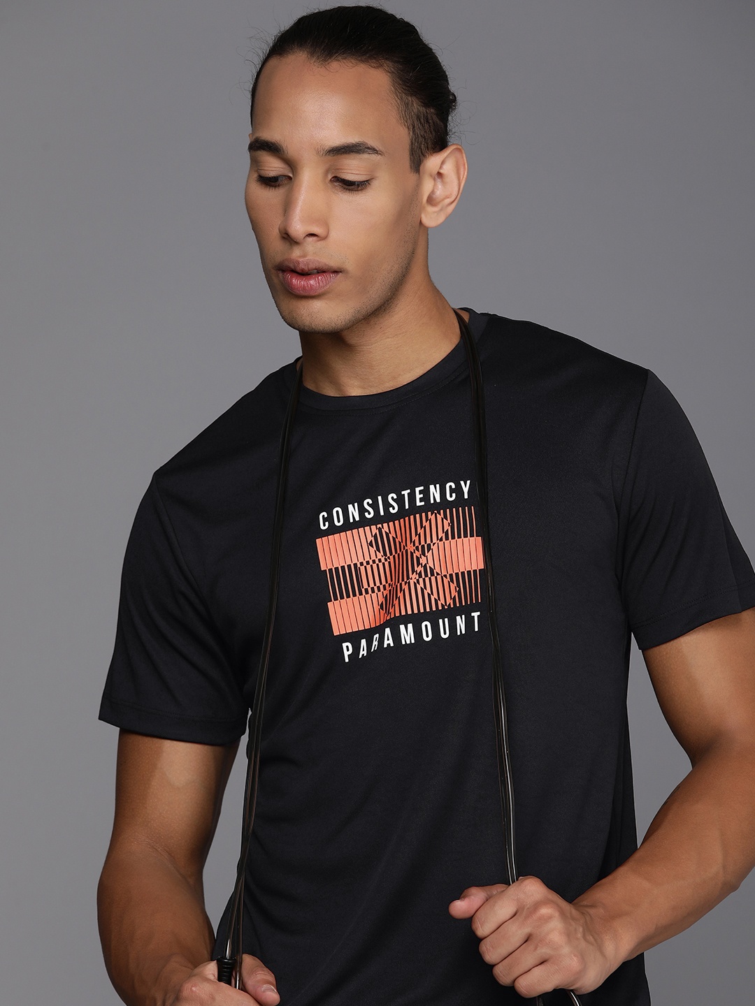 

HRX by Hrithik Roshan Brand Logo Printed Rapid-Dry Antimicrobial Training T-shirt, Black