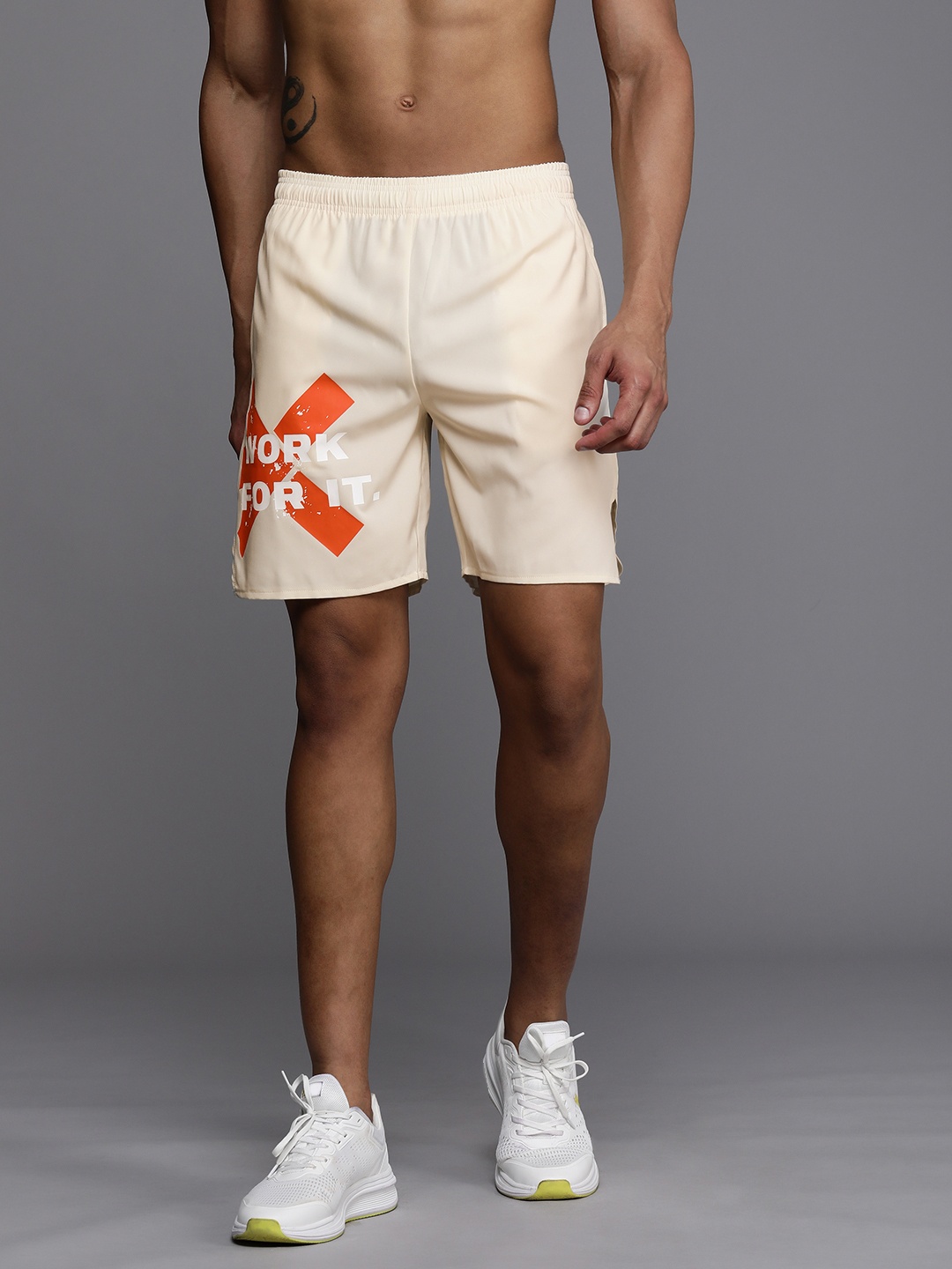 

HRX by Hrithik Roshan Men Rapid Dry Antimicrobial Finish Mid-Rise Training Shorts, Cream