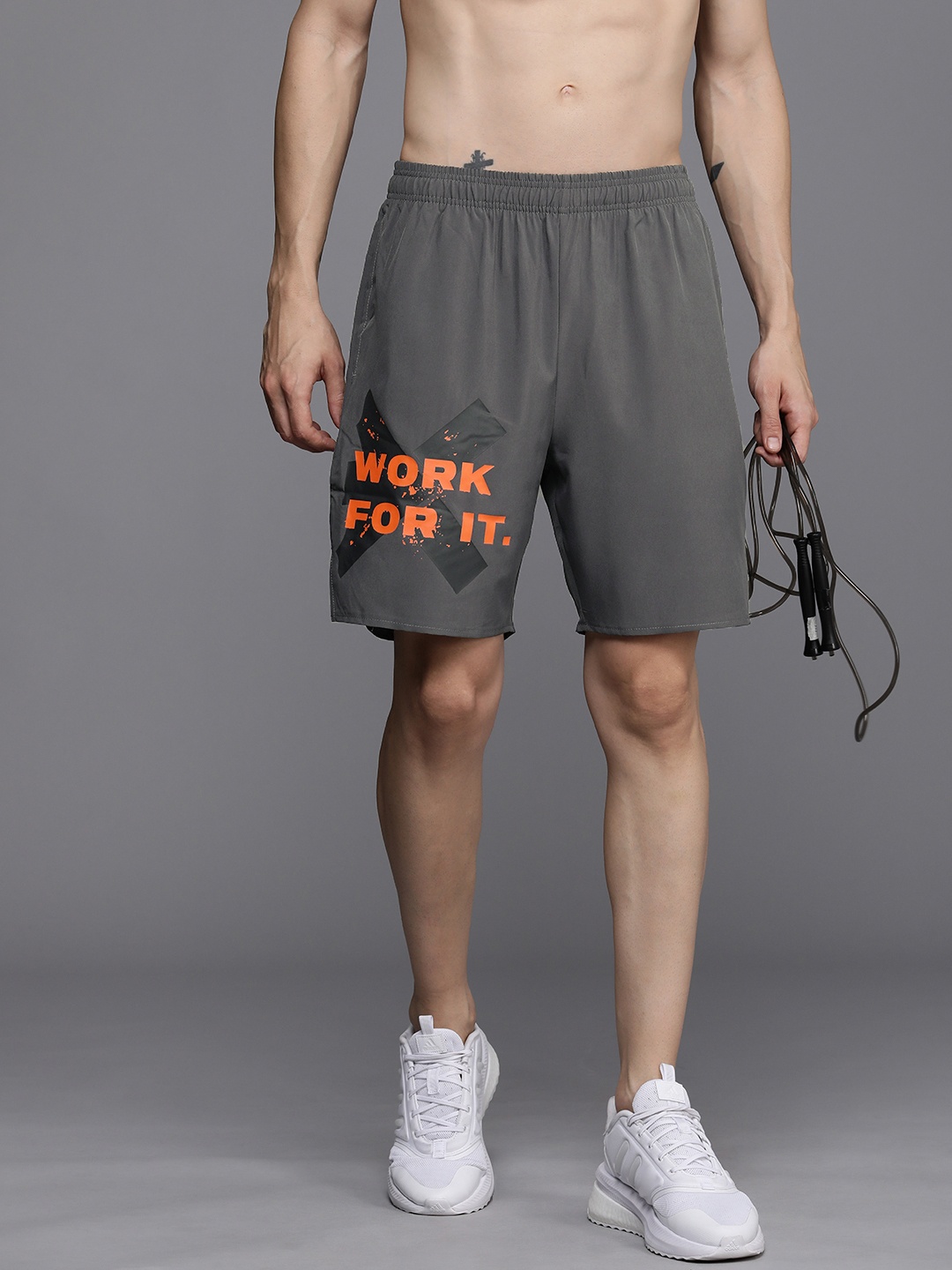 

HRX by Hrithik Roshan Men Rapid Dry Antimicrobial Finish Mid-Rise Training Shorts, Grey