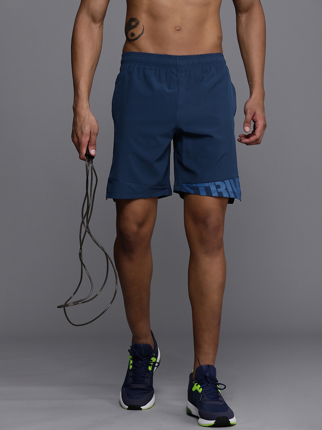 

HRX by Hrithik Roshan Men Rapid Dry Antimicrobial Finish Mid-Rise Training Shorts, Navy blue