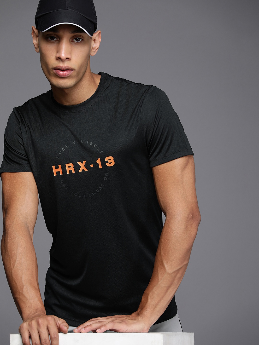 

HRX by Hrithik Roshan Brand Logo Printed Rapid Dry Training T-shirt, Black