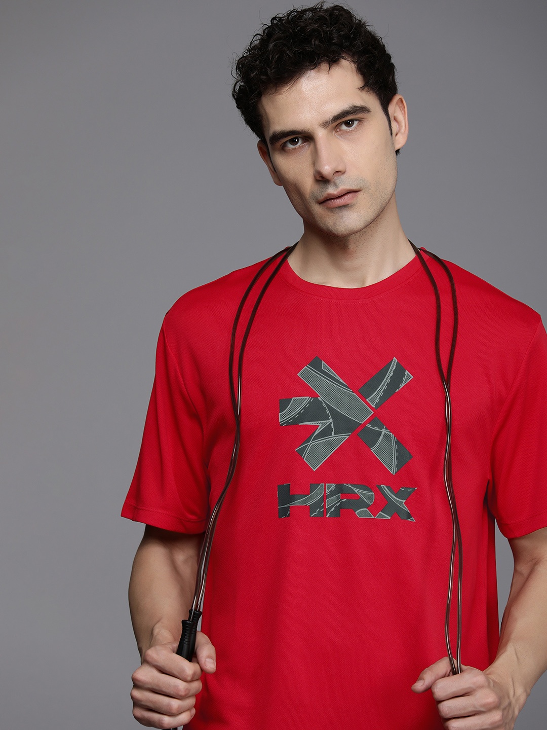 HRX by Hrithik Roshan Men Brand Logo Printed Rapid-Dry Training T-shirt, Red