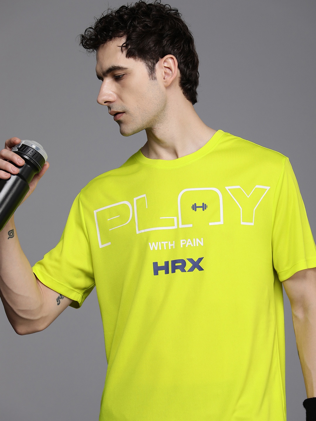 

HRX by Hrithik Roshan Men Brand Logo Printed Rapid-Dry Training T-shirt, Fluorescent green