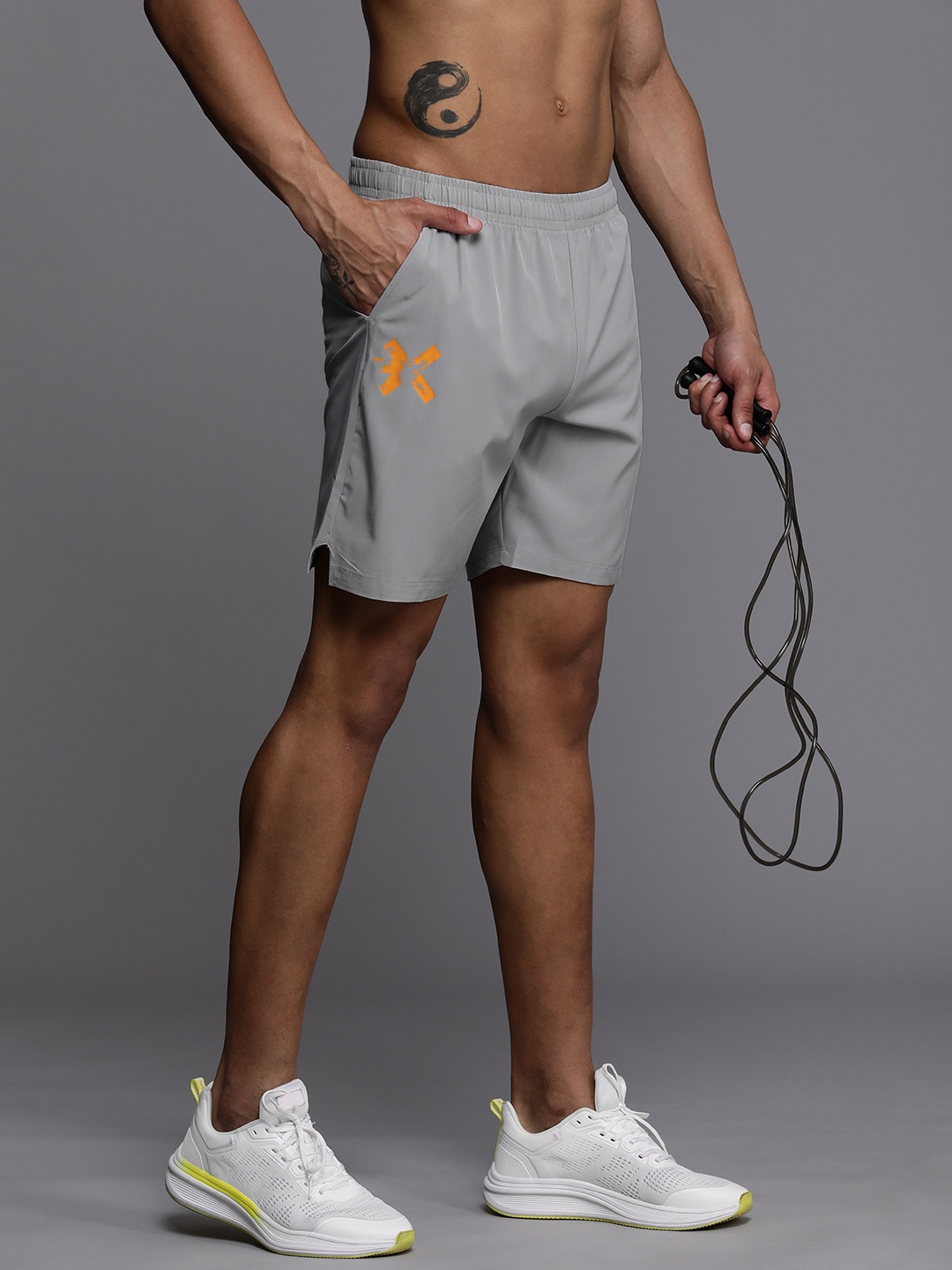 

HRX by Hrithik Roshan Men Rapid Dry Antimicrobial Finish Mid-Rise Training Shorts, Grey