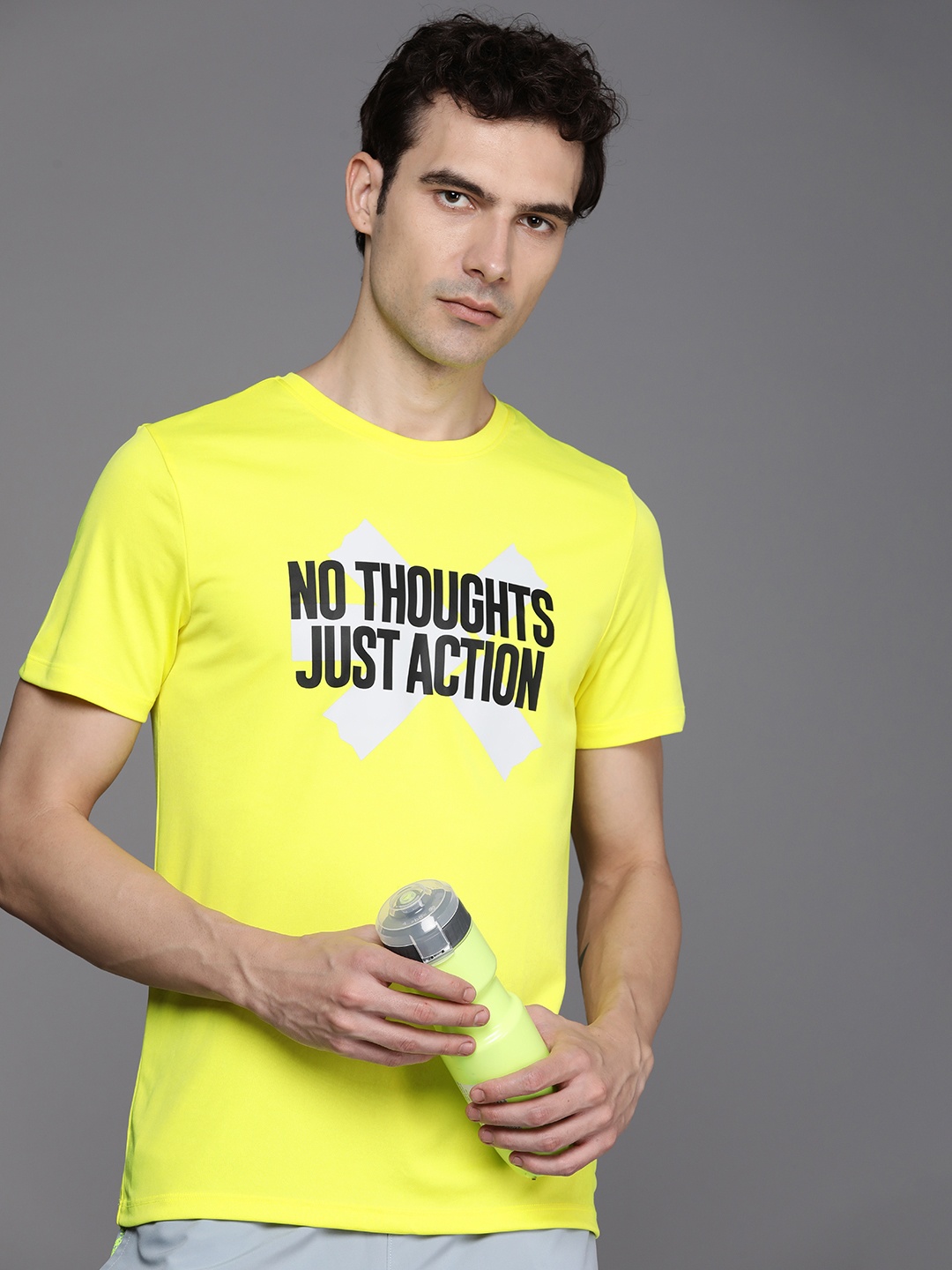 

HRX by Hrithik Roshan Typography Printed Rapid-Dry Antimicrobial Training T-shirt, Yellow