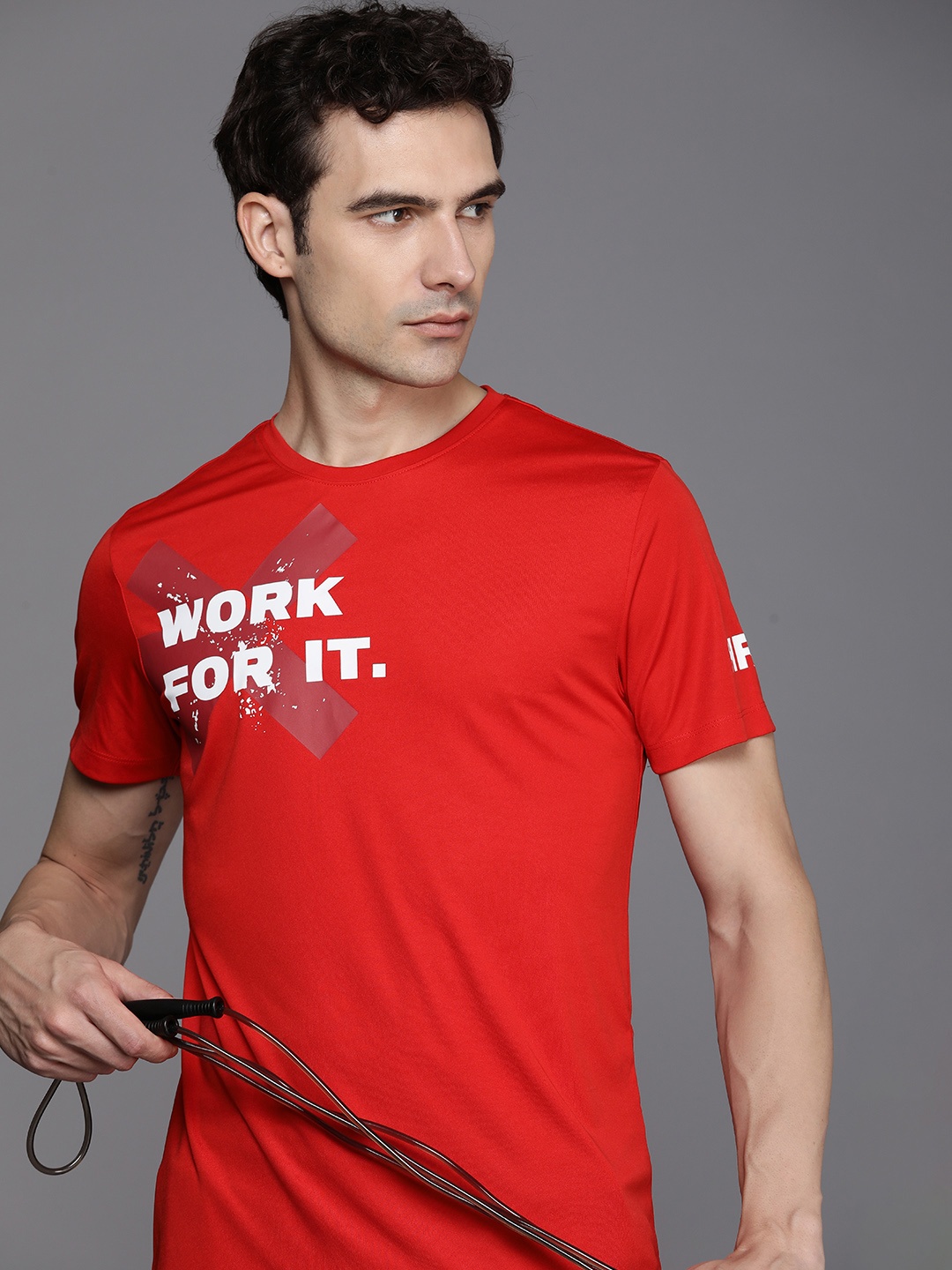 

HRX by Hrithik Roshan Typography Printed Rapid-Dry Antimicrobial Training T-shirt, Red