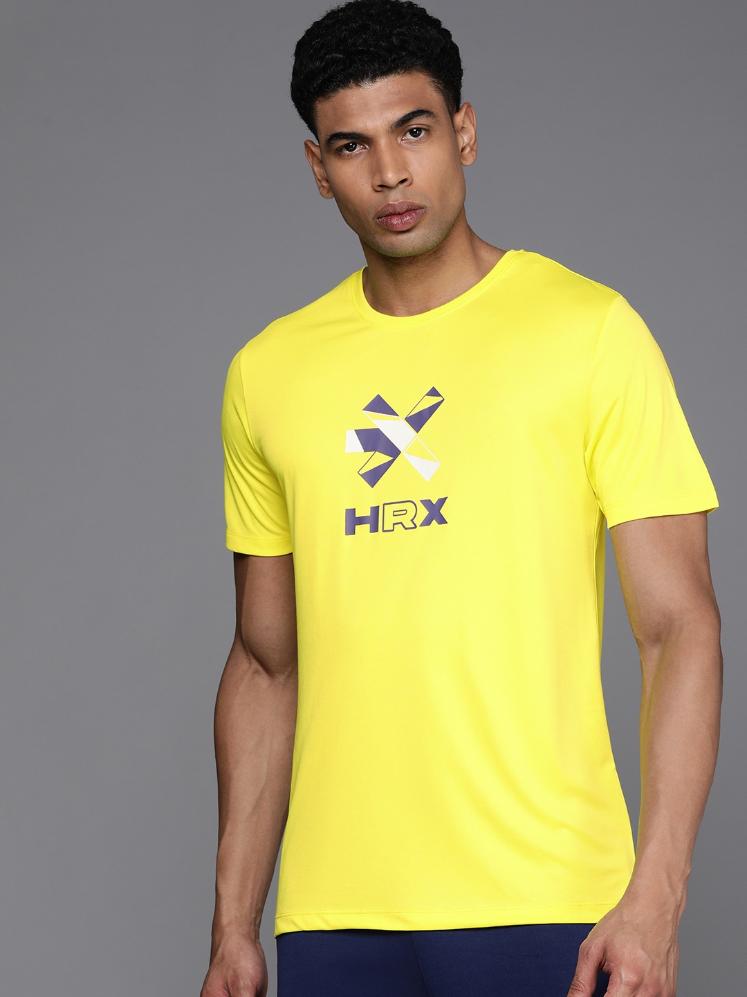 

HRX by Hrithik Roshan Brand Logo Printed Rapid-Dry Antimicrobial Training T-shirt, Yellow