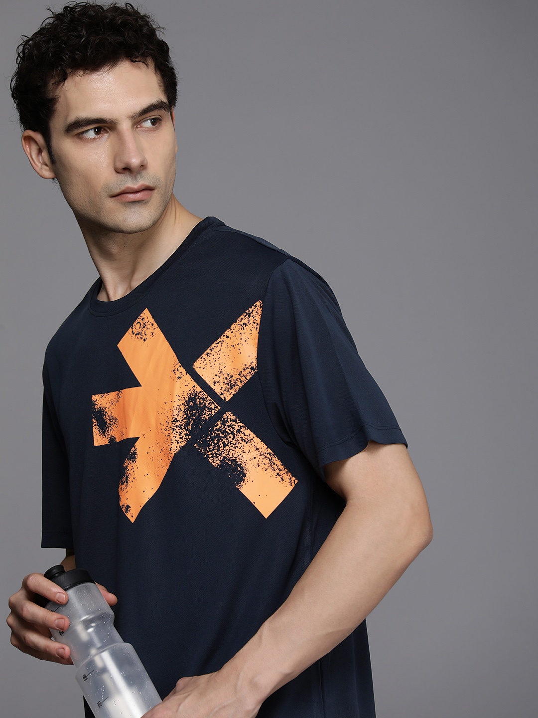 

HRX by Hrithik Roshan Men Brand Logo Printed Rapid-Dry Training T-shirt, Navy blue