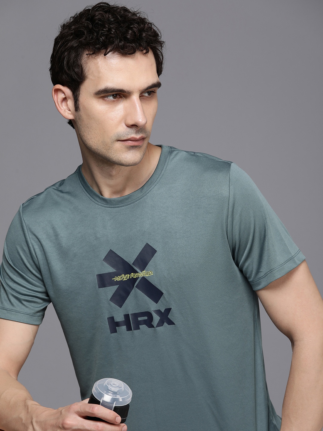 

HRX by Hrithik Roshan Brand Logo Printed Rapid Dry Antimicrobial Finish Training T-shirt, Grey