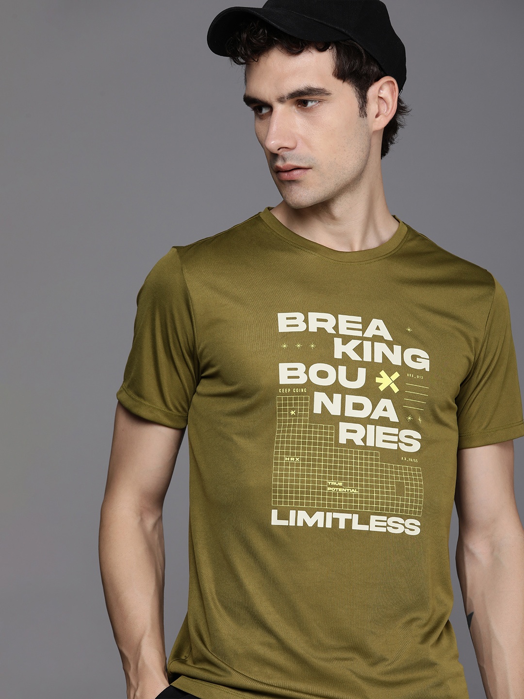 

HRX by Hrithik Roshan Men Typography Printed Rapid-Dry T-shirt, Olive