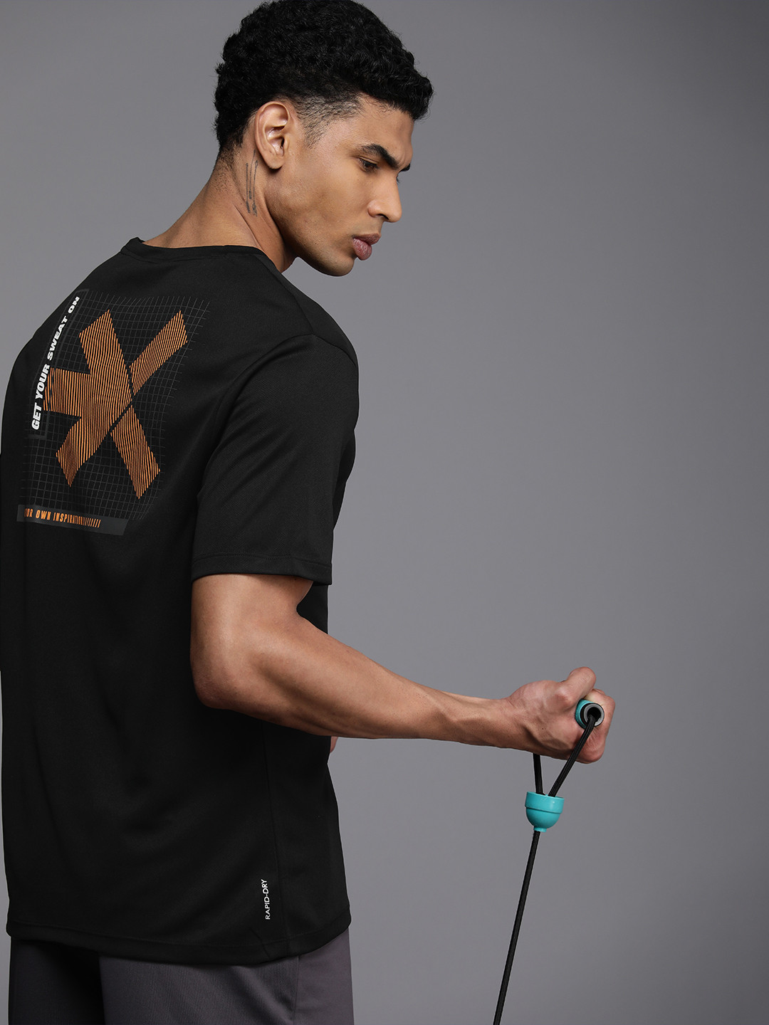 

HRX by Hrithik Roshan Brand Logo Printed Rapid- Dry Training T-shirt, Black