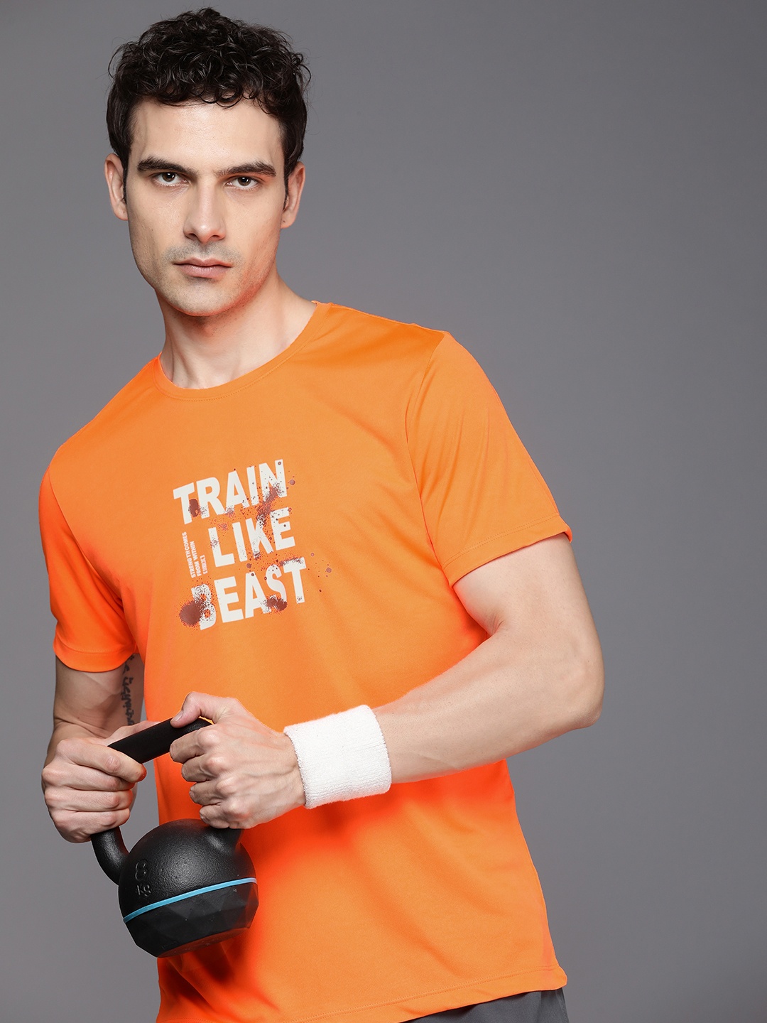 

HRX by Hrithik Roshan Printed Rapid Dry Antimicrobial Finish Training T-shirt, Orange