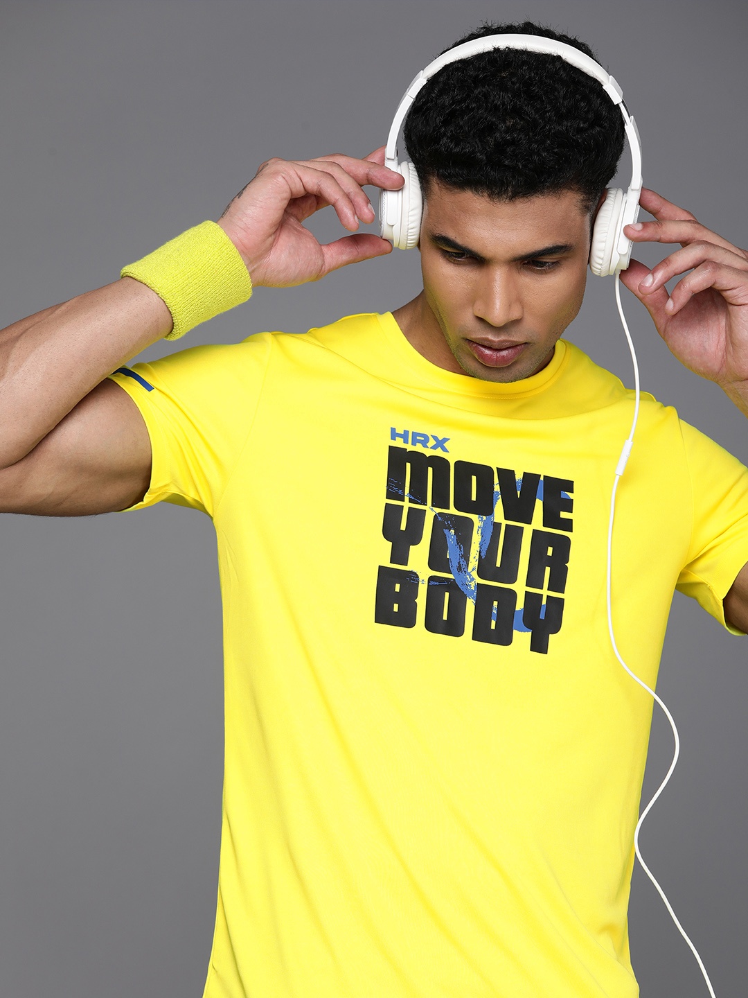 

HRX by Hrithik Roshan Typography Printed Rapid-Dry Antimicrobial Training T-shirt, Yellow